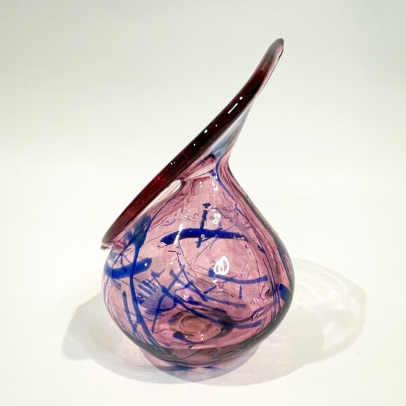 Signed Arte Vargas Jack In The Pulpit Art Glass Vase Made in Canada Purple Blue - Picture 3 of 7